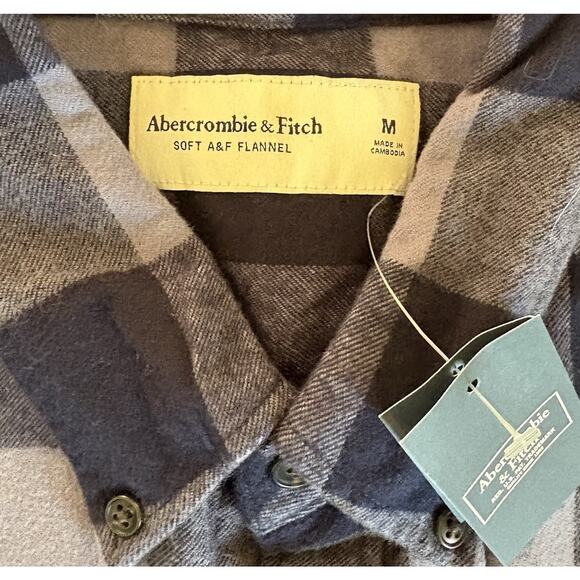 NWT Abercrombie & Fitch Soft AF Flannel Men's Blue Plaid Button Down Size Medium - Picture 8 of 11